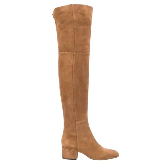 ASKA Over Knee Boots Block Heel Tan BrownSuede Leather Shoe Size EU 40 US 10